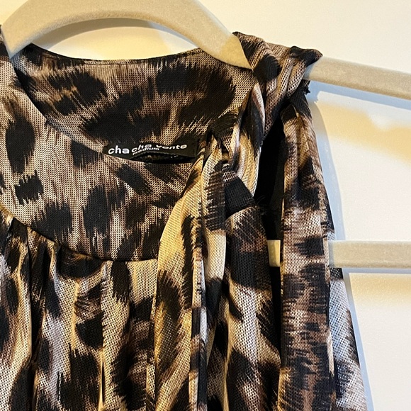 Cheetah Print High Neck Tie Bow Sleeveless Top with Elastic Bottom, Size Medium - Picture 3 of 7